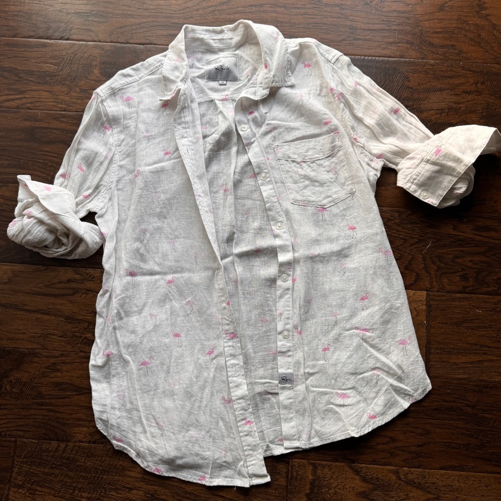 Rails button front Oxford pink flamingo sz XS